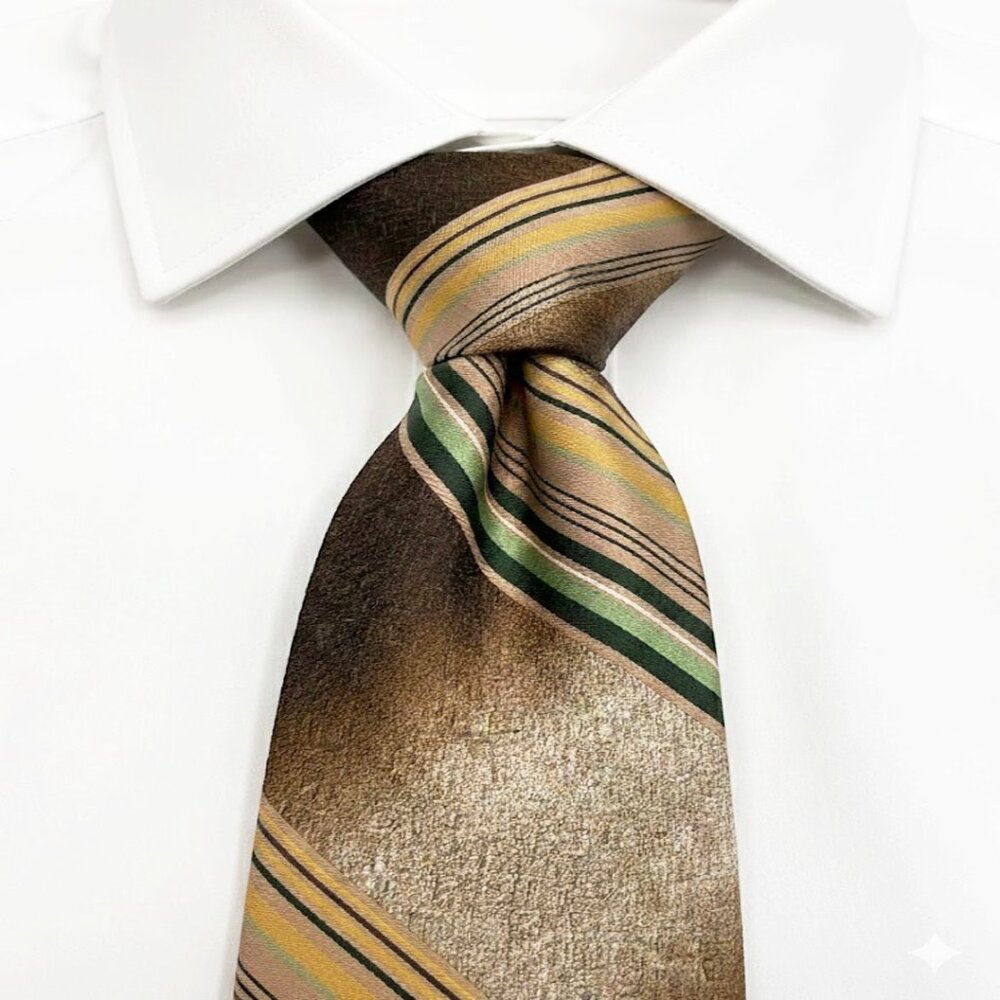 Christian Dior Monsieur Tie Vintage Brown Green Gold Striped Wide Retro Designer